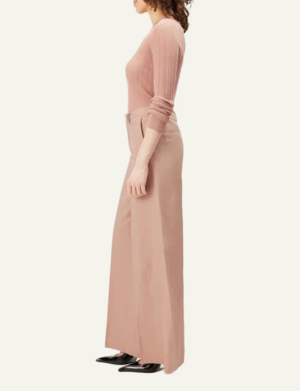 Drykorn Aquite trousers beige wide leg Marlene mid waist side view