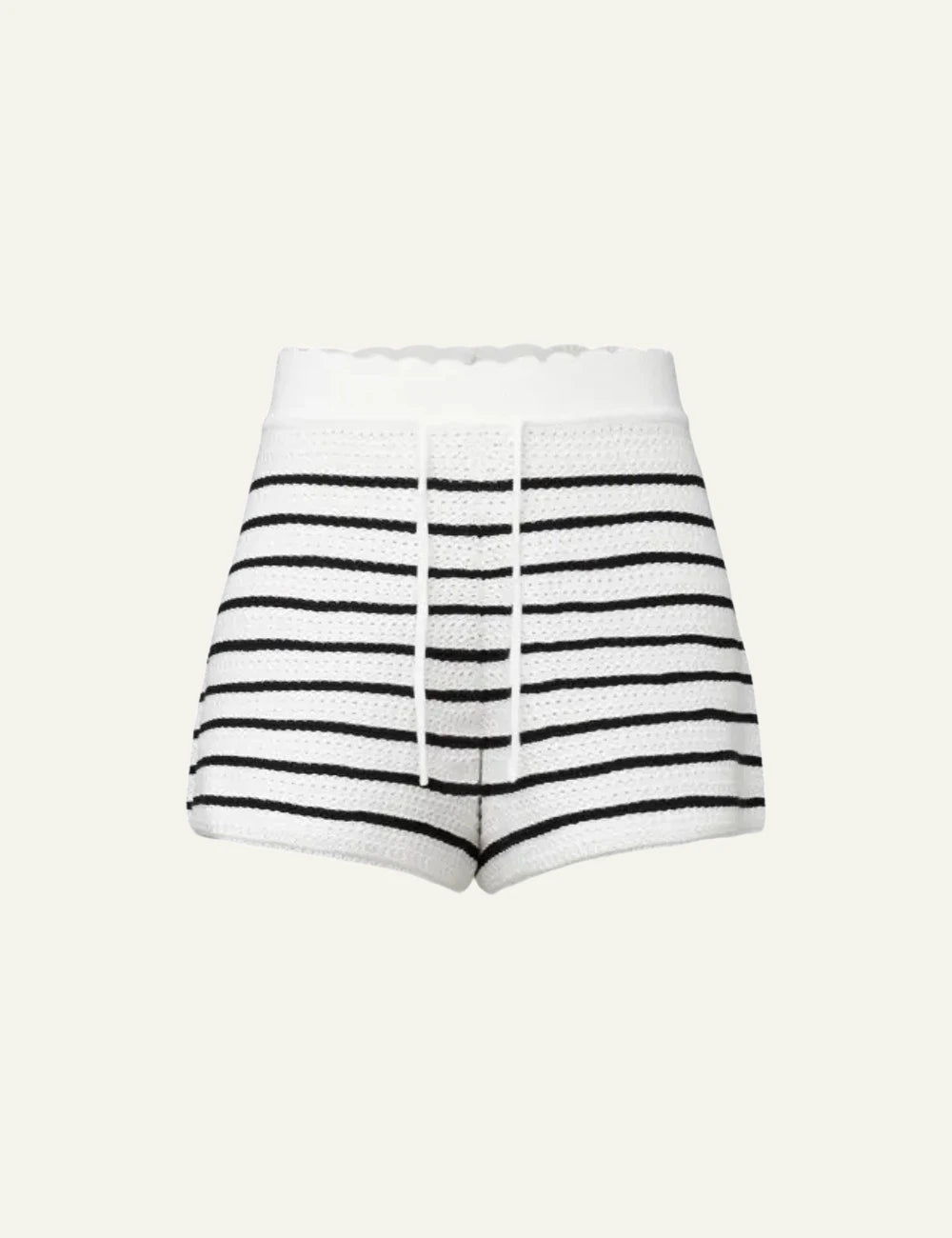 Drykorn Ardna shorts white black striped knit high waist front flat view