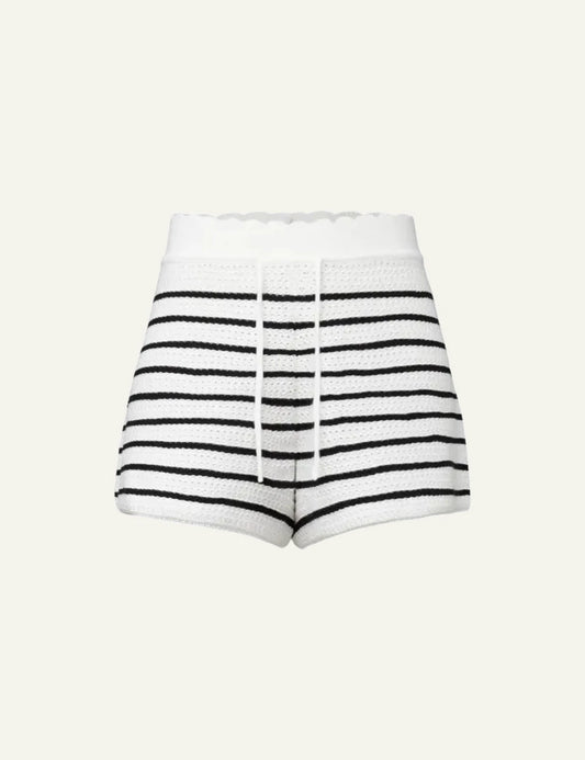 Drykorn Ardna shorts white black striped knit high waist front flat view
