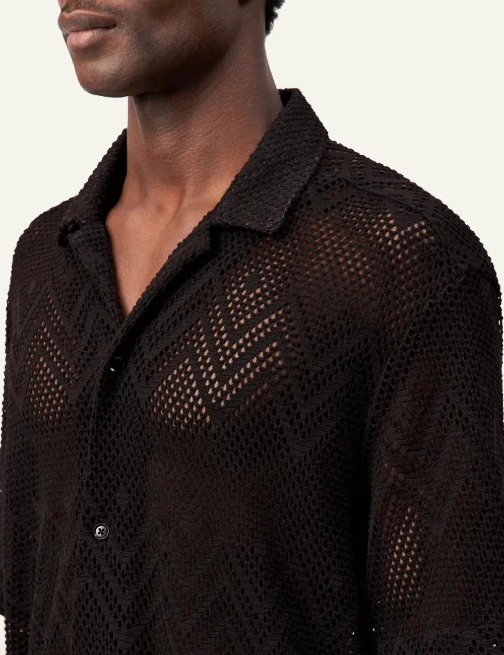 Drykorn Bijan 2 shirt black crochet short sleeve front detail view