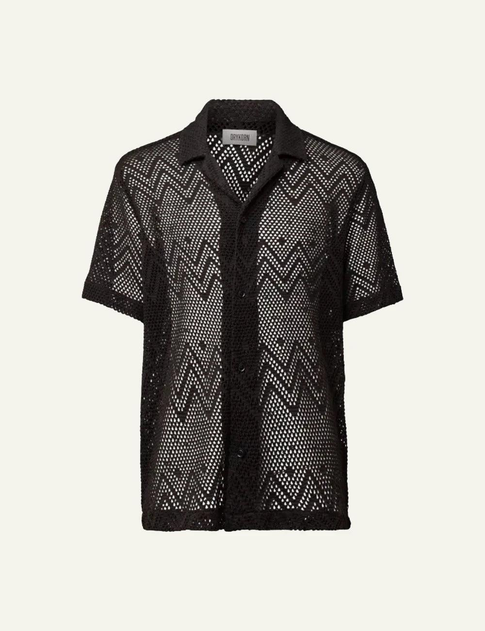 Drykorn Bijan 2 shirt black crochet short sleeve front flat view