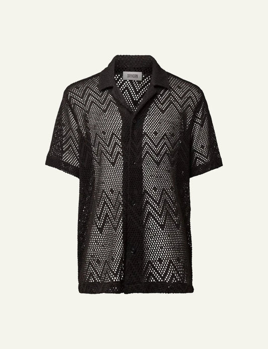 Drykorn Bijan 2 shirt black crochet short sleeve front flat view