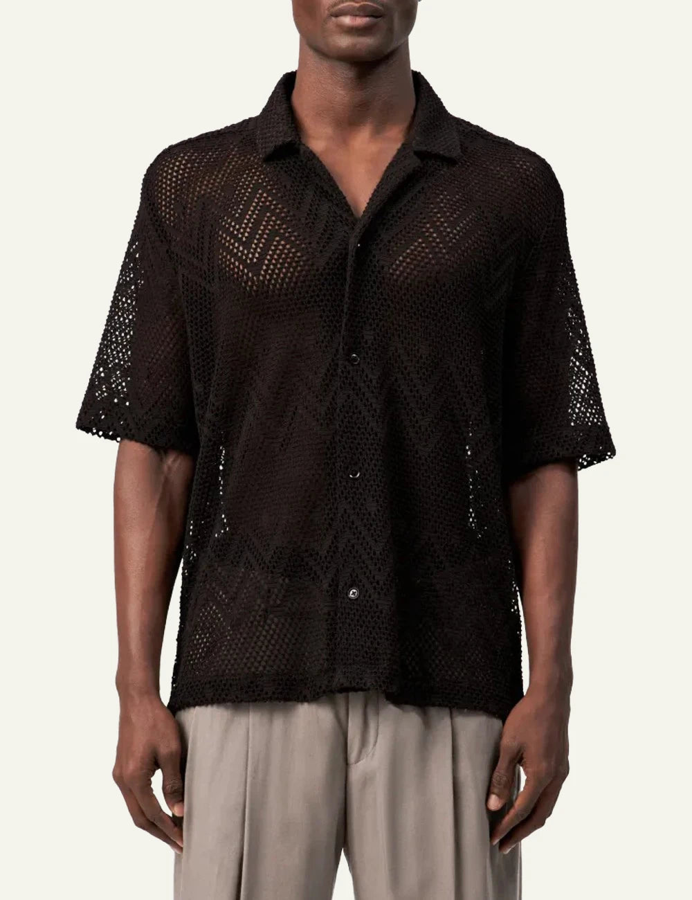 Drykorn Bijan 2 shirt black crochet short sleeve front model view