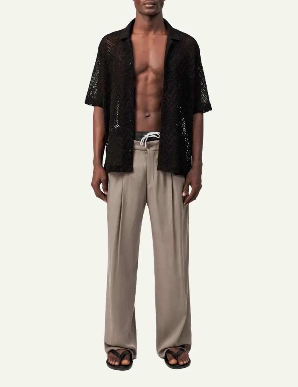 Drykorn Bijan 2 shirt black crochet short sleeve front full body view