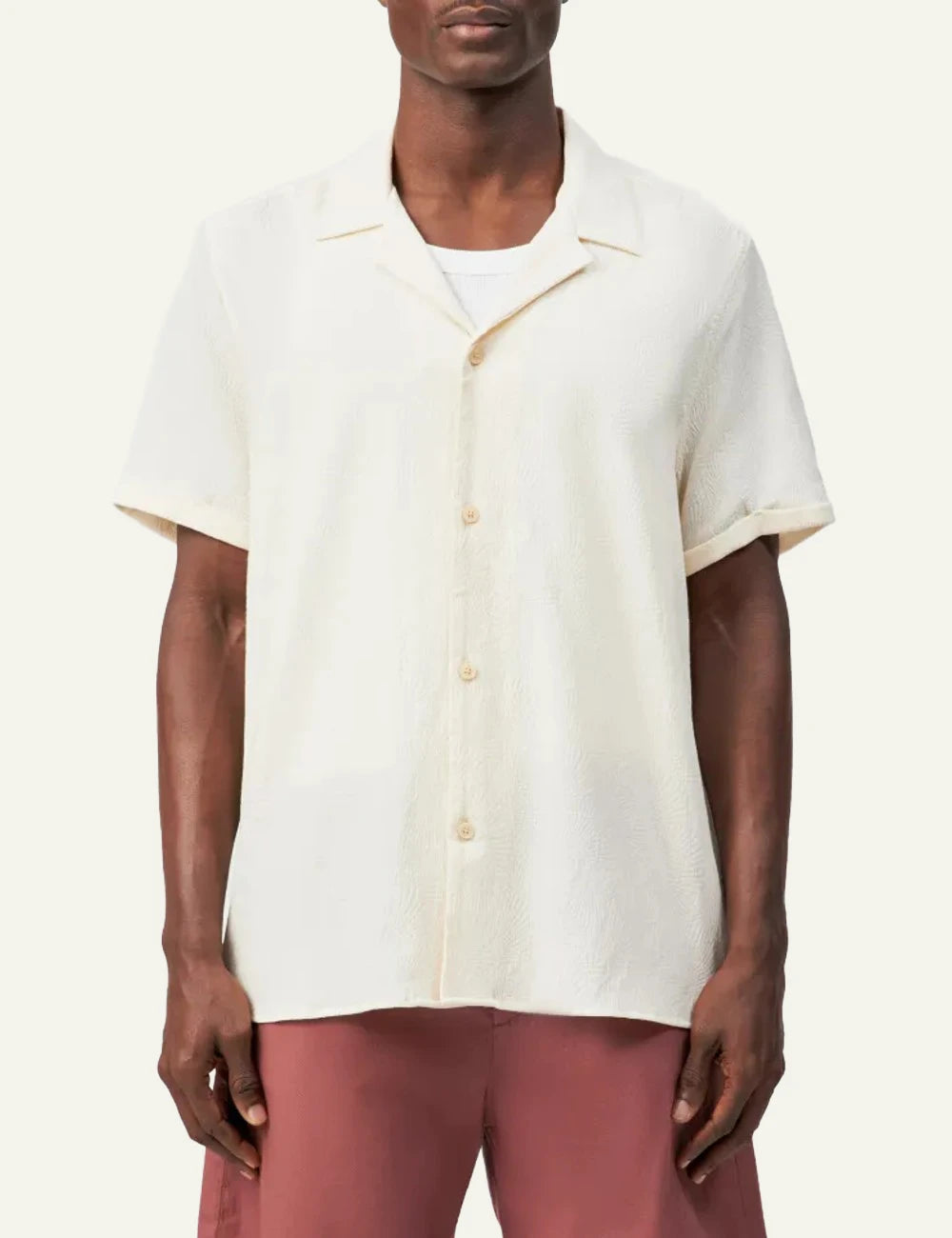 Drykorn Bijan 2 shirt cream jacquard short sleeve front model view
