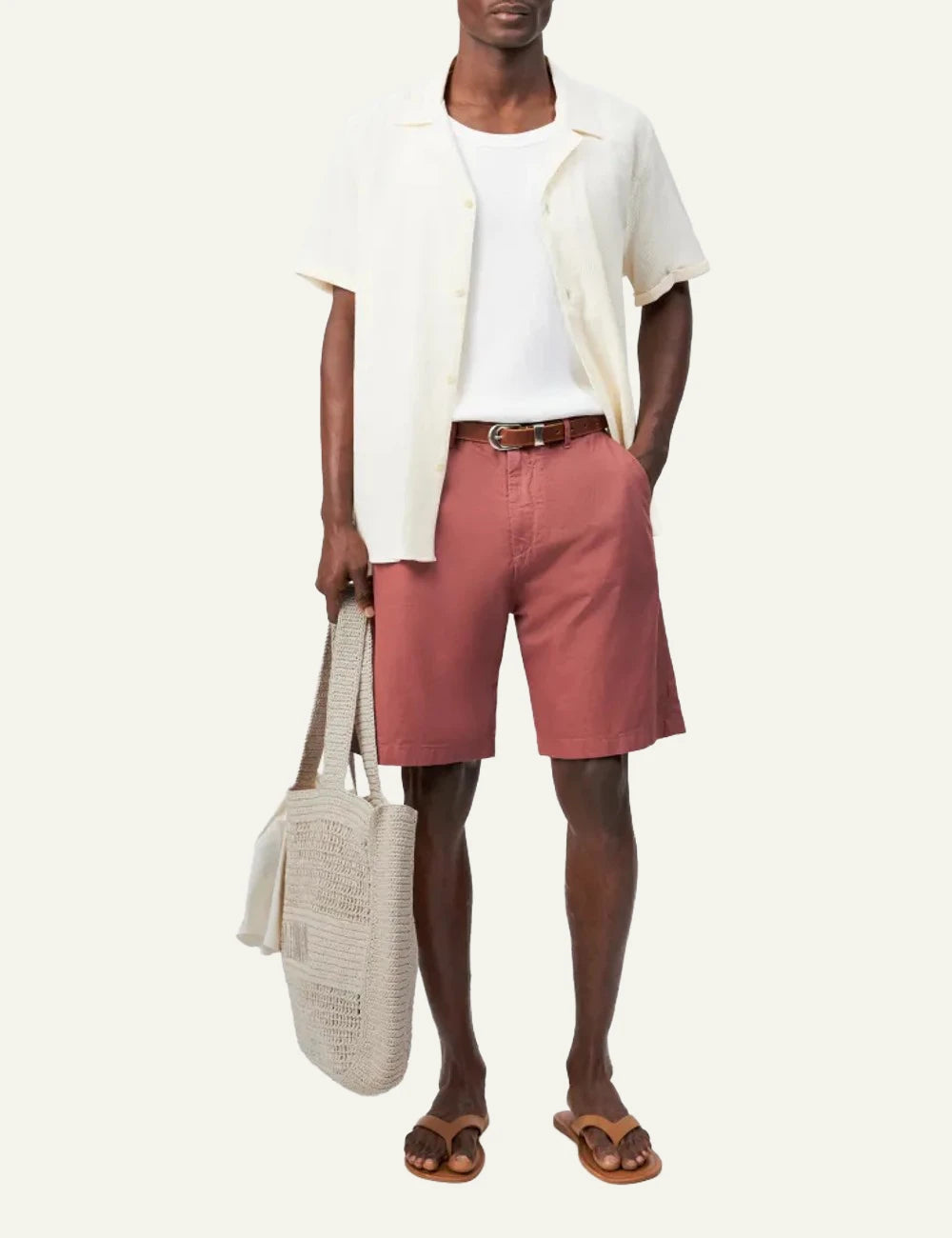 Drykorn Bijan 2 shirt cream jacquard short sleeve front full body view