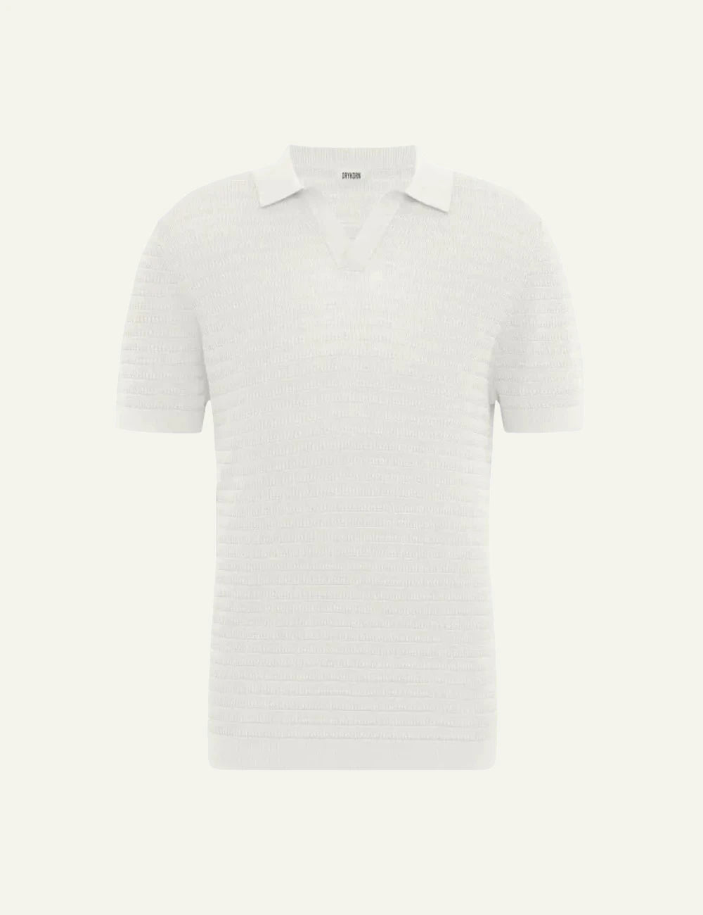 Drykorn BRAIAN knit polo shirt white short sleeve V-neck textured regular fit front flat view