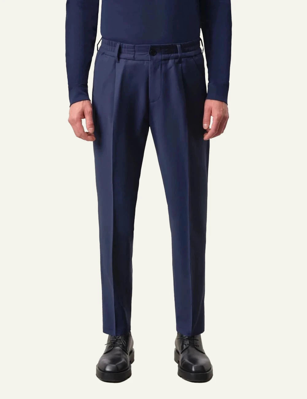 Drykorn CHASY tailored pants navy blue tapered cropped front model view
