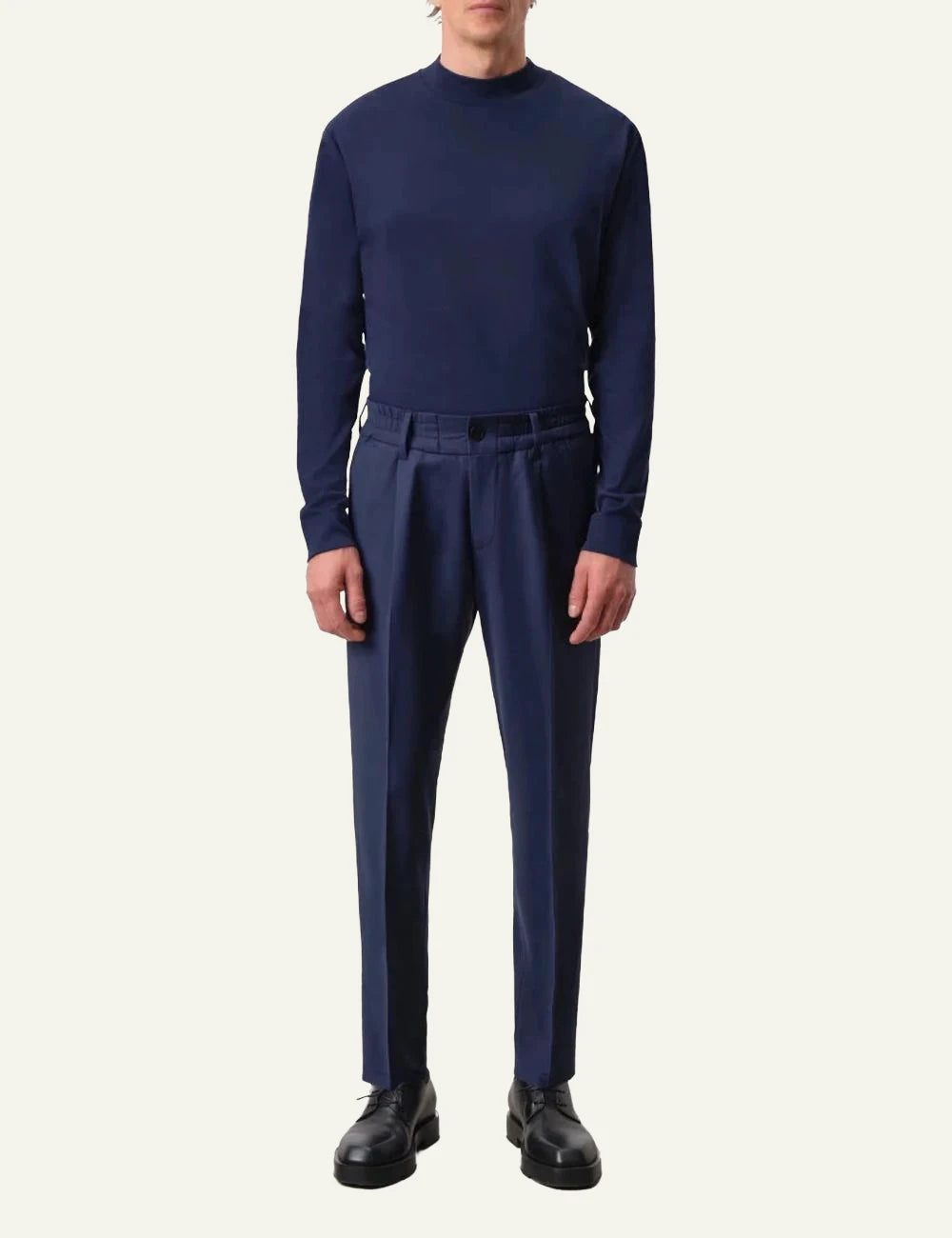 Drykorn CHASY tailored pants navy blue tapered cropped front full body view