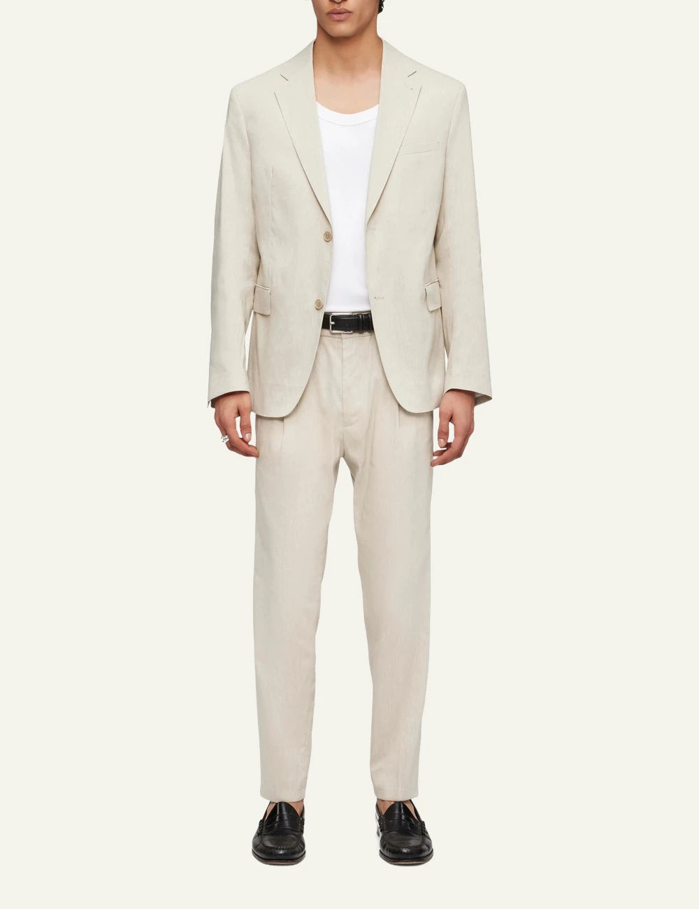 Drykorn CHASY trousers beige tapered cropped mid waist tailored front full body view