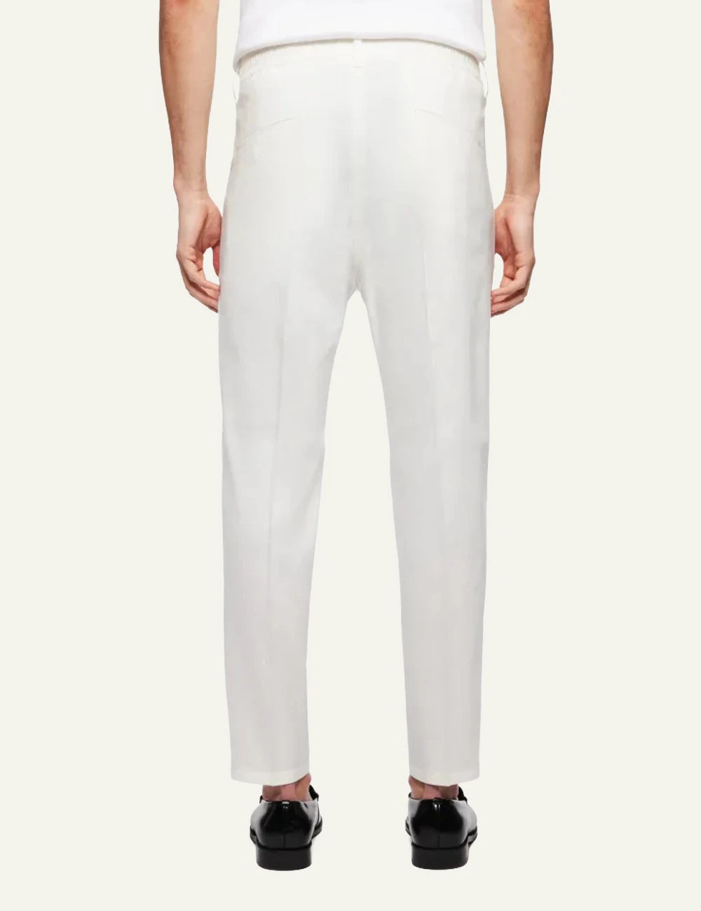 Drykorn CHASY trousers white tapered cropped mid waist tailored front back view