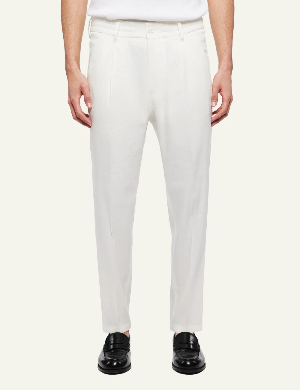 Drykorn CHASY trousers white tapered cropped mid waist tailored front model view