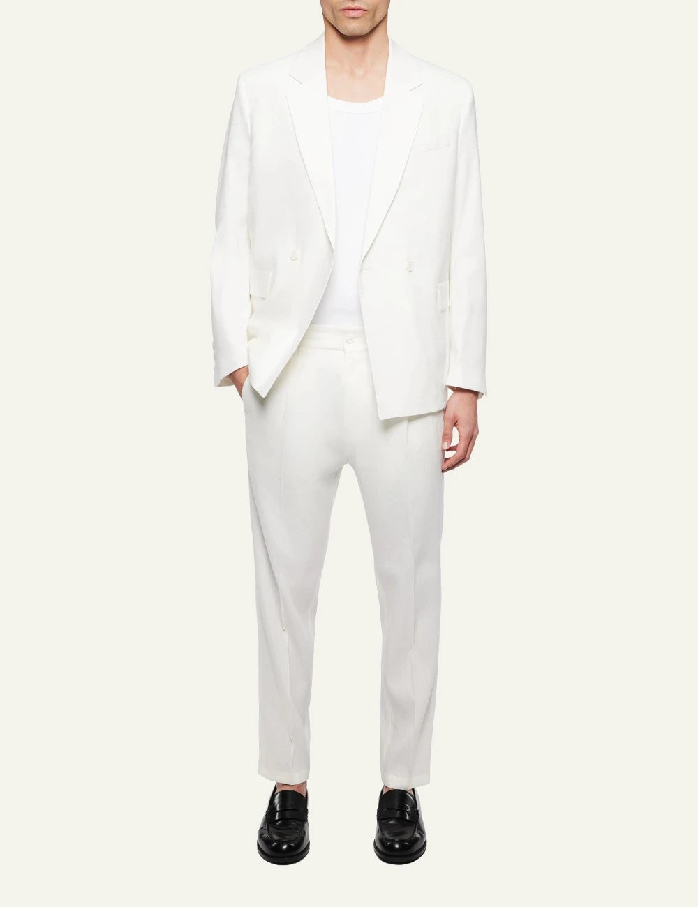 Drykorn CHASY trousers white tapered cropped mid waist tailored front full body view