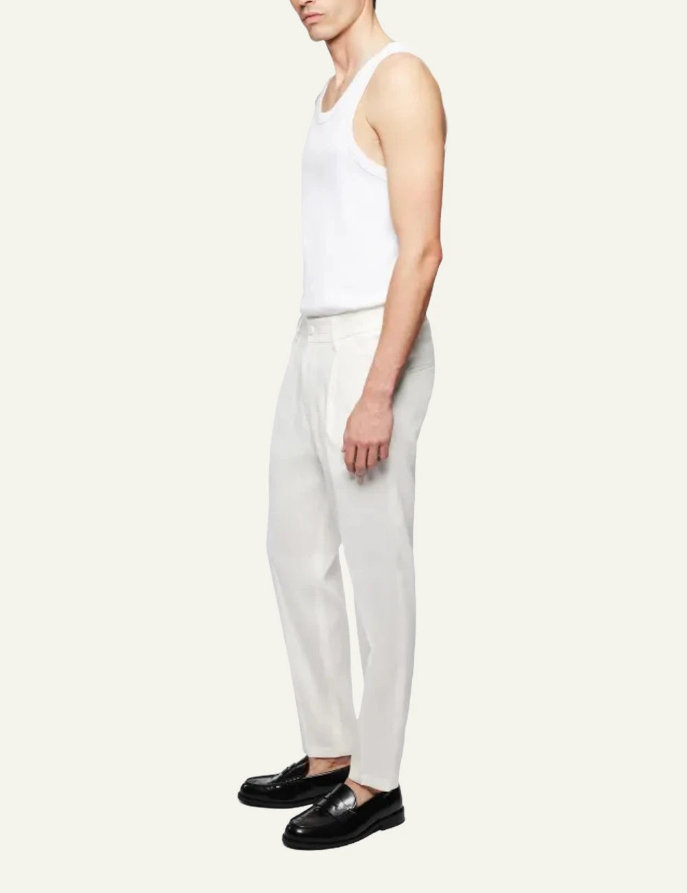 Drykorn CHASY trousers white tapered cropped mid waist tailored side view