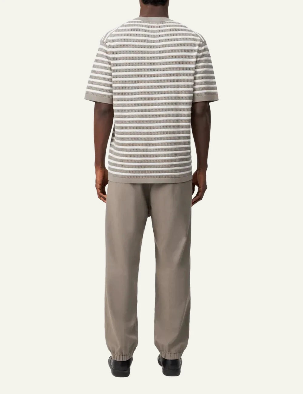 Drykorn DERICO knit t-shirt beige white striped openwork cotton short sleeve back view