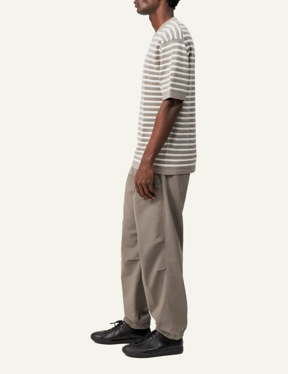 Drykorn DERICO knit t-shirt beige white striped openwork cotton short sleeve side view