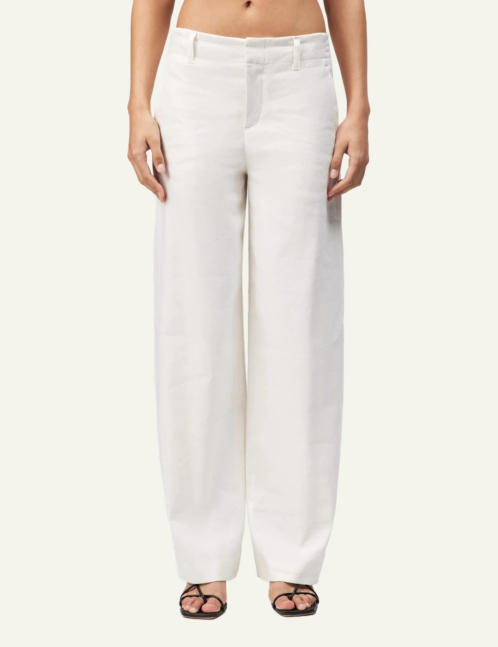 Drykorn Dutiful trousers off white barrel leg O shape mid waist front model view