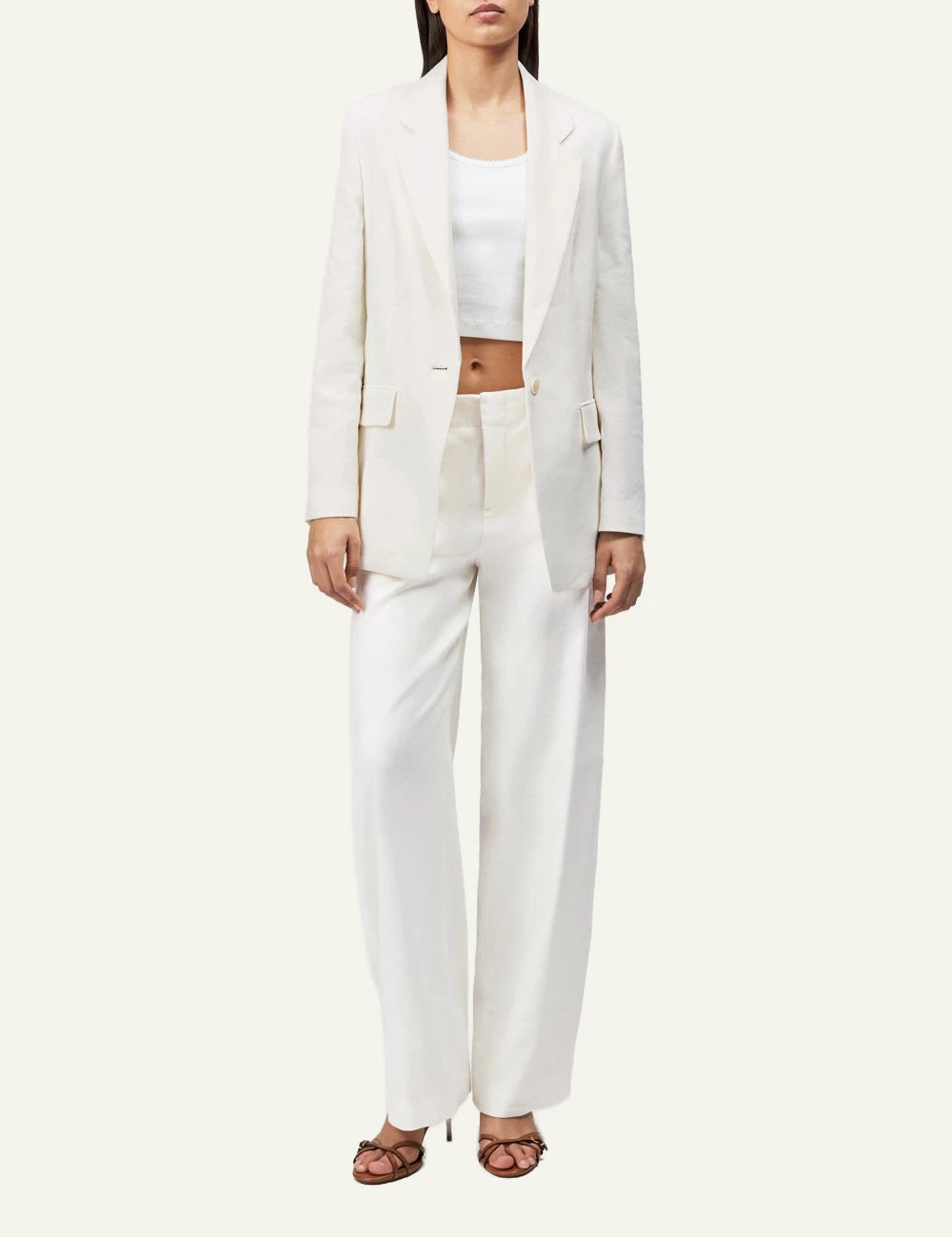 Drykorn Dutiful trousers off white barrel leg O shape mid waist front full body view