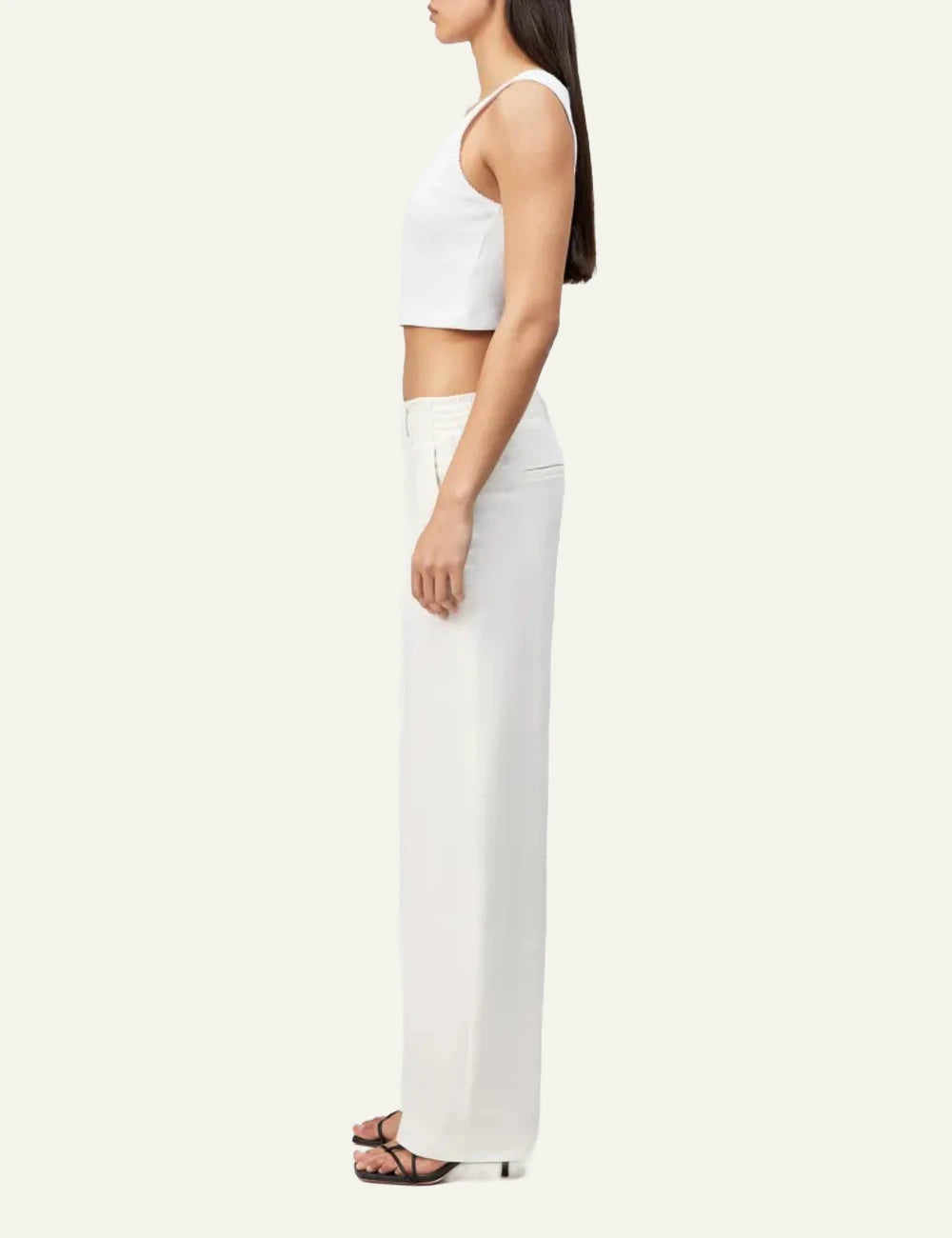 Drykorn Dutiful trousers off white barrel leg O shape mid waist side view