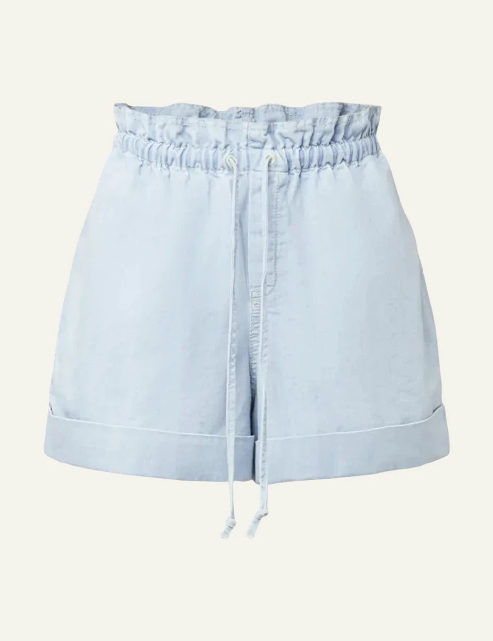 Drykorn EDICT shorts light blue denim paperbag high waist relaxed front flat view