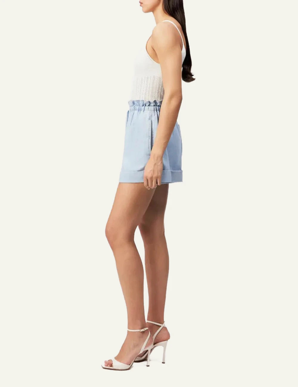 Drykorn EDICT shorts light blue denim paperbag high waist relaxed side view