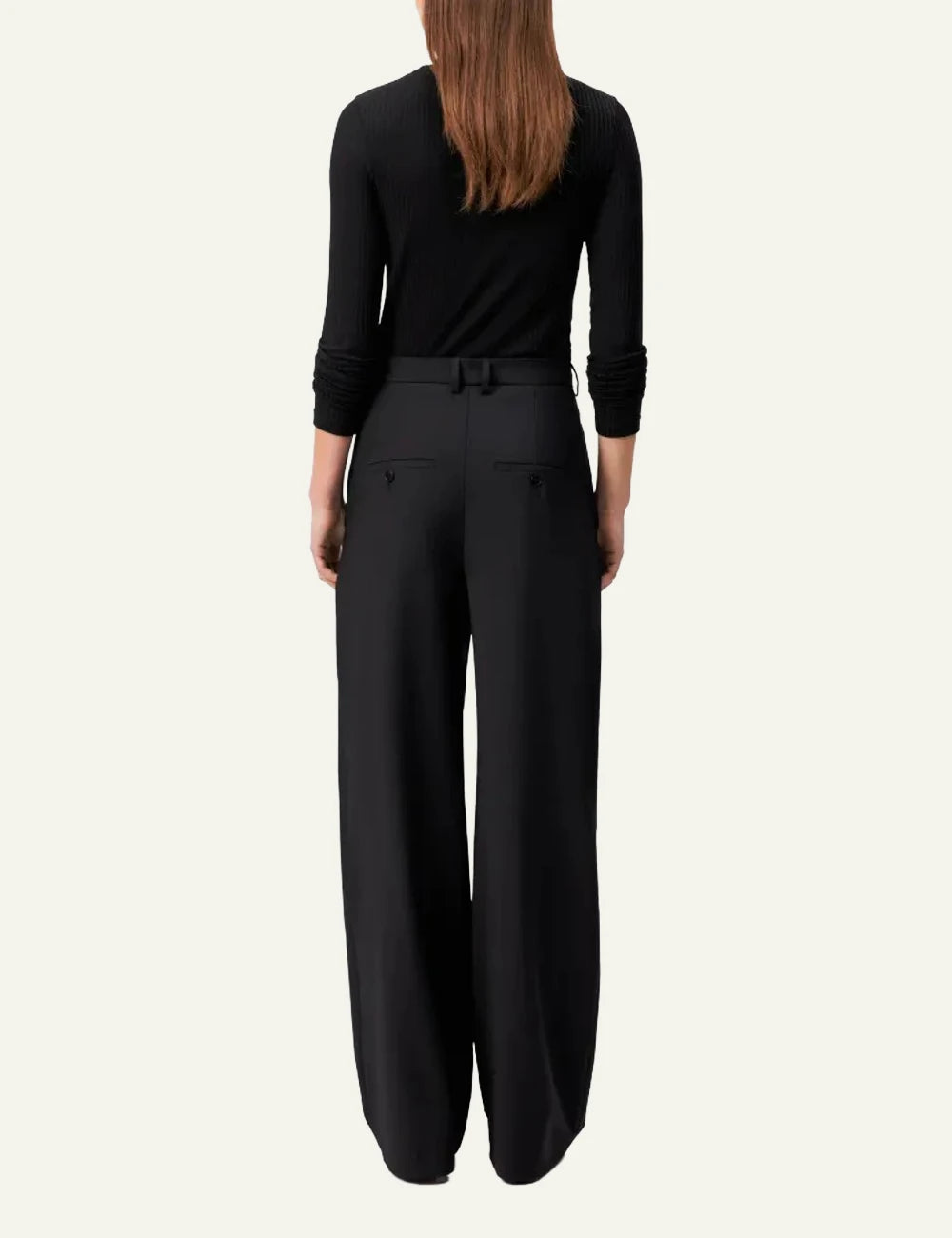 Drykorn ELICIT trousers black pleated wide O-shape high waist back view