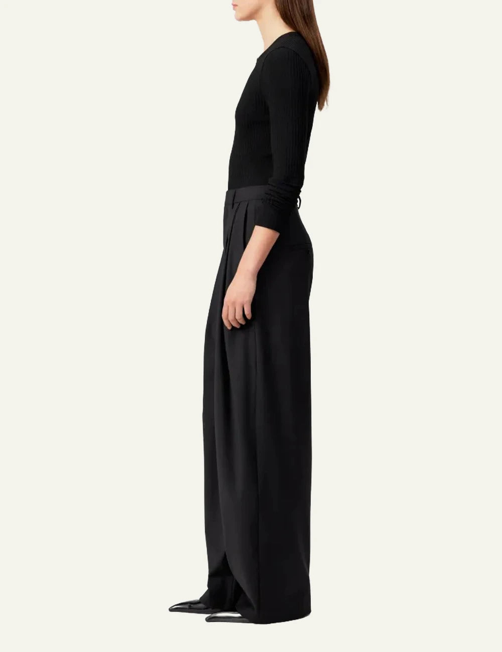 Drykorn ELICIT trousers black pleated wide O-shape high waist side view
