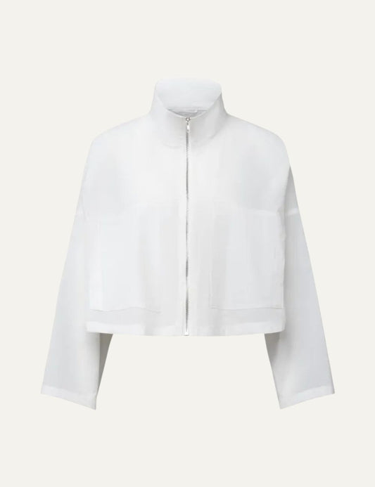 Drykorn ELSTOW_1 jacket white transparent oversized boxy cropped stand collar front flat view