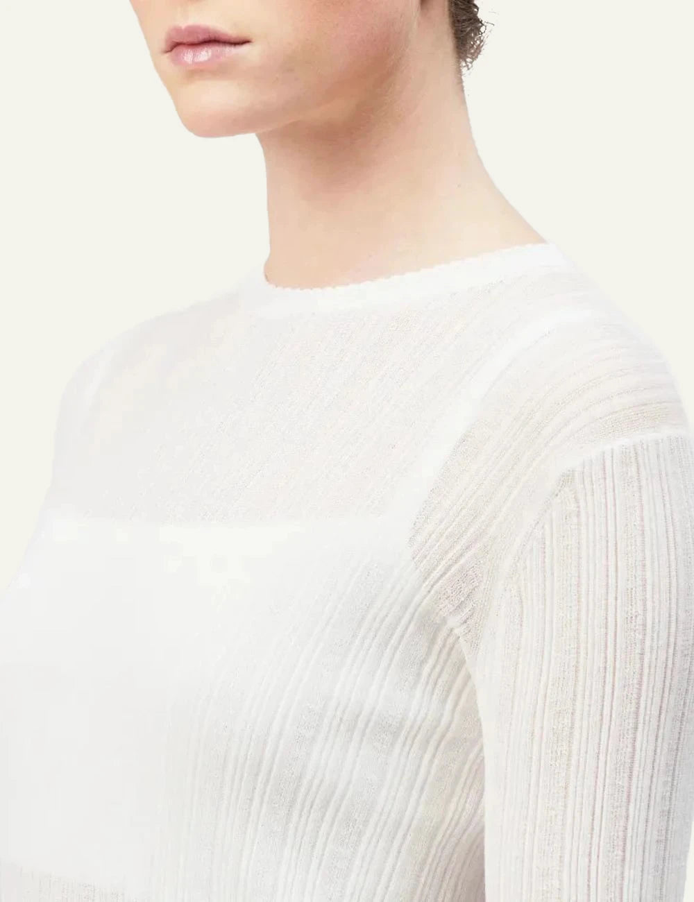 Drykorn ERMA knit top off white long sleeve slim fit side detail view