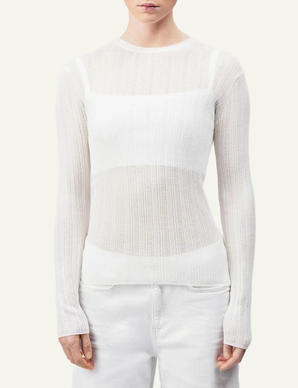 Drykorn ERMA knit top off white long sleeve slim fit front model view