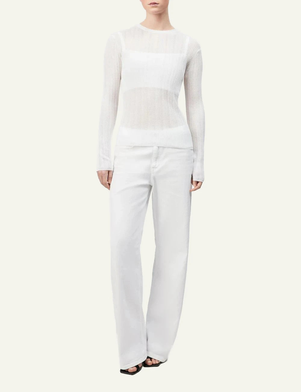 Drykorn ERMA knit top off white long sleeve slim fit front full body view