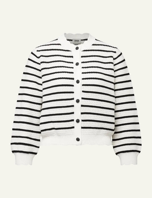 Drykorn Francy cardigan white black striped cropped knit front flat iew