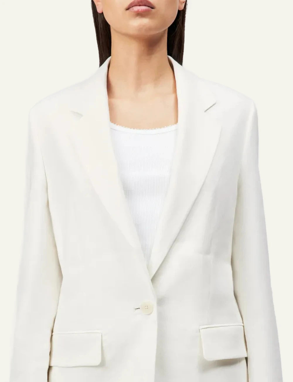 Drykorn GLENDALE blazer off white linen viscose relaxed boyfriend single breasted front detail view