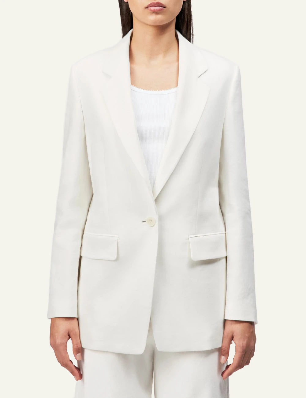 Drykorn GLENDALE blazer off white linen viscose relaxed boyfriend single breasted front model view