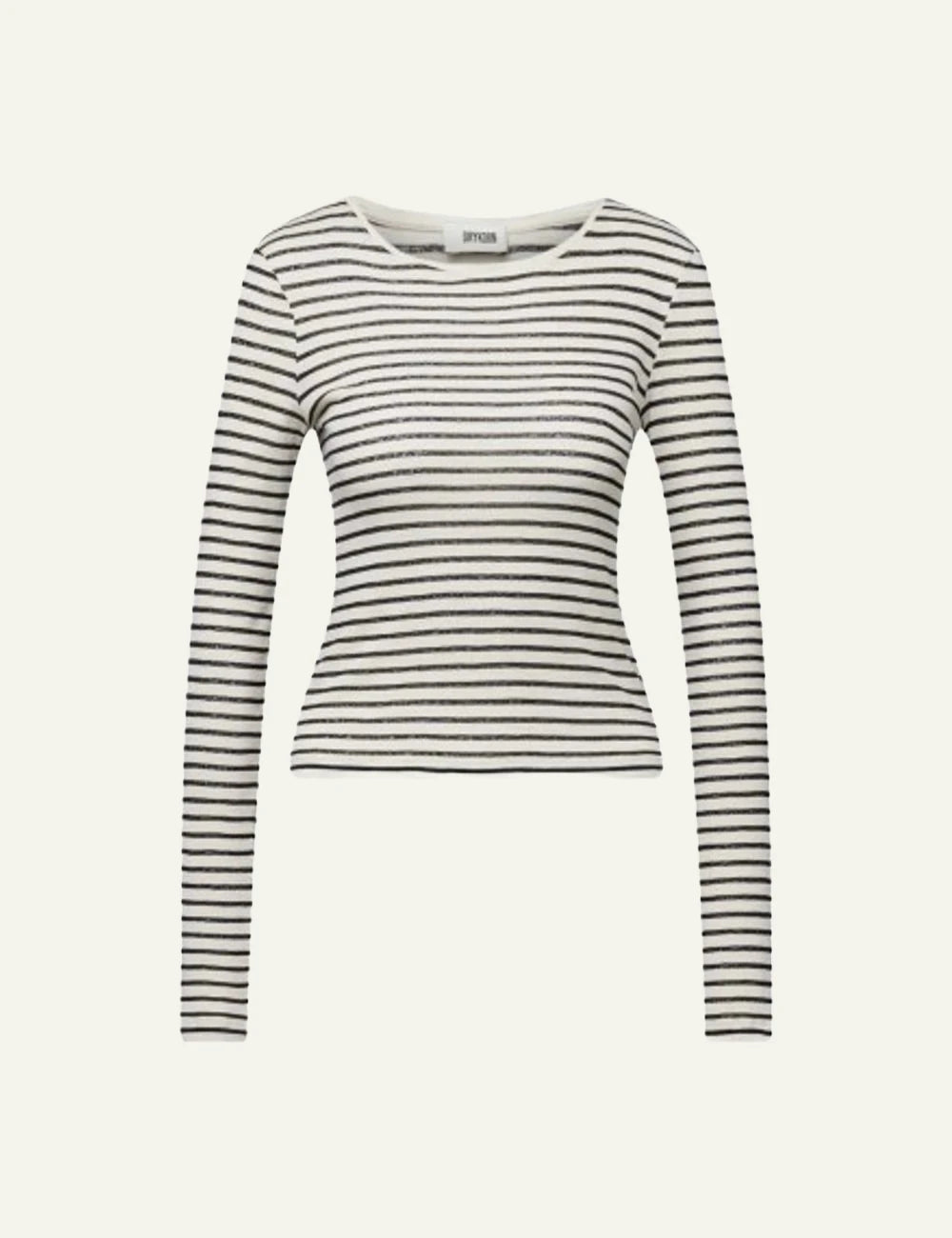 Drykorn HEJUNO striped top off white black long sleeve slim cropped front flat view
