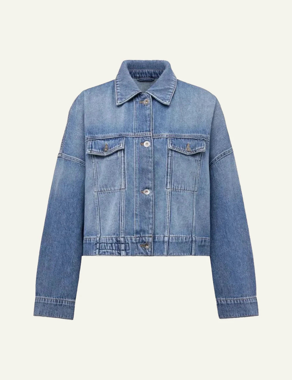 Drykorn HOLBROOKS denim jacket light blue oversized boxy cropped front flat view
