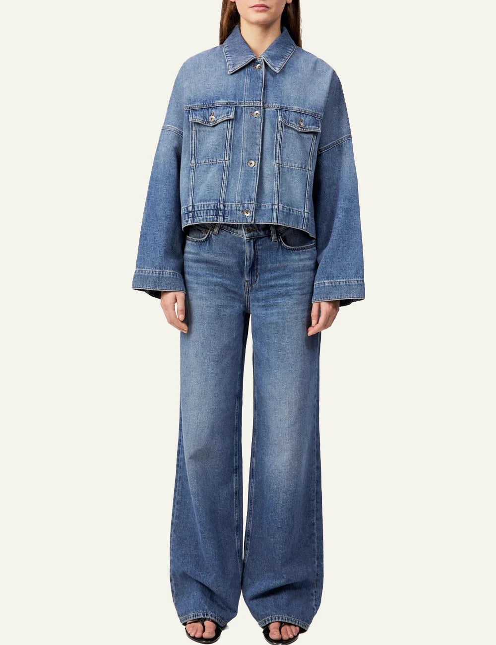 Drykorn HOLBROOKS denim jacket light blue oversized boxy cropped front full body view