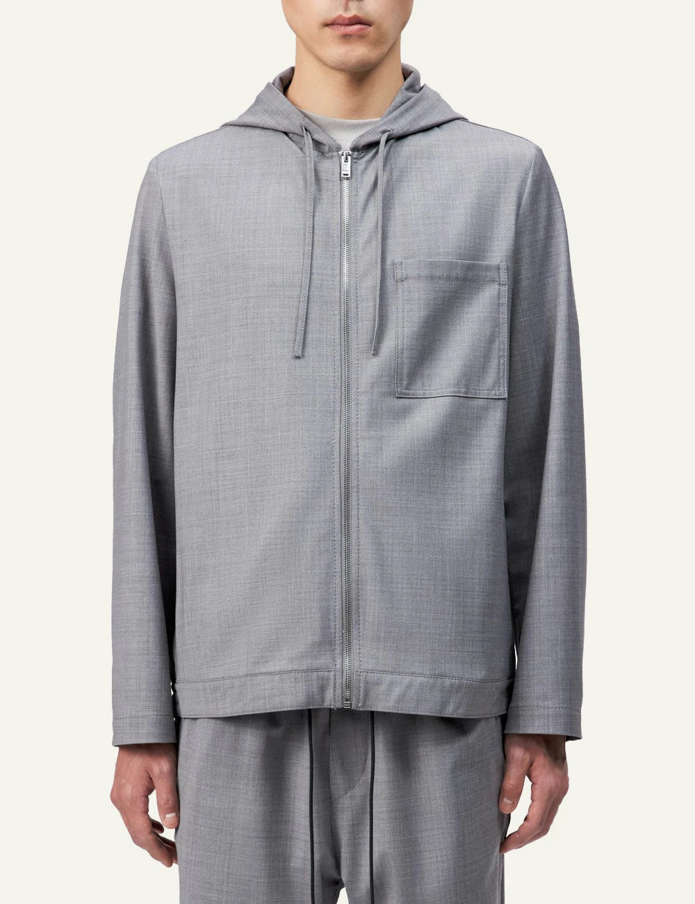 Drykorn JENON hoodie jacket grey zip regular fit hooded wool blend front model view