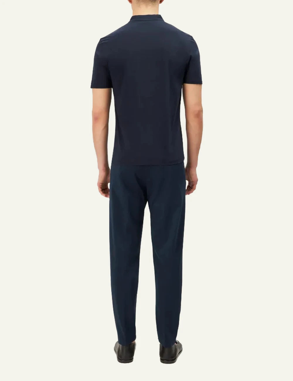 Drykorn Louis t-shirt navy stand collar short sleeve back view
