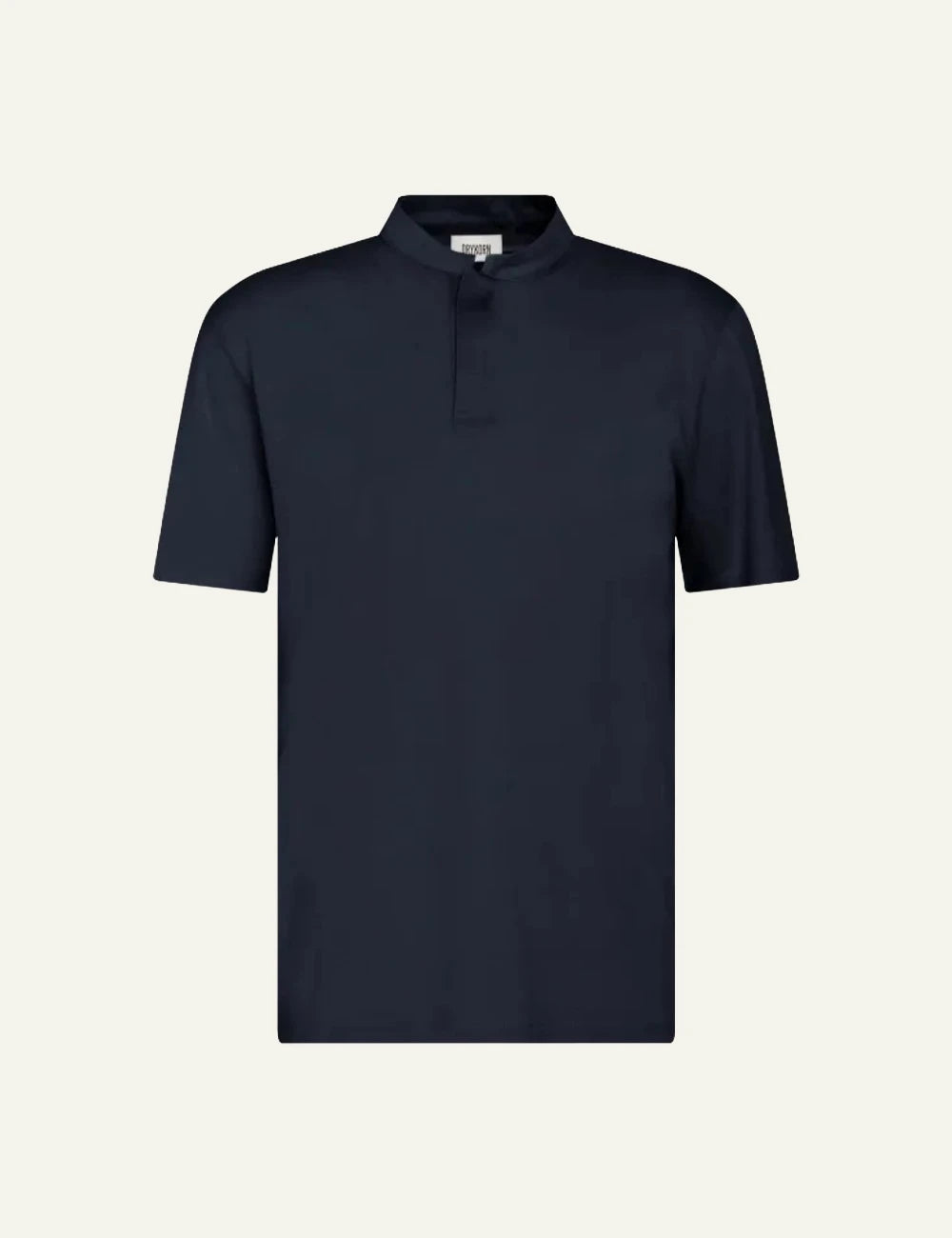 Drykorn Louis t-shirt navy stand collar short sleeve front flat view