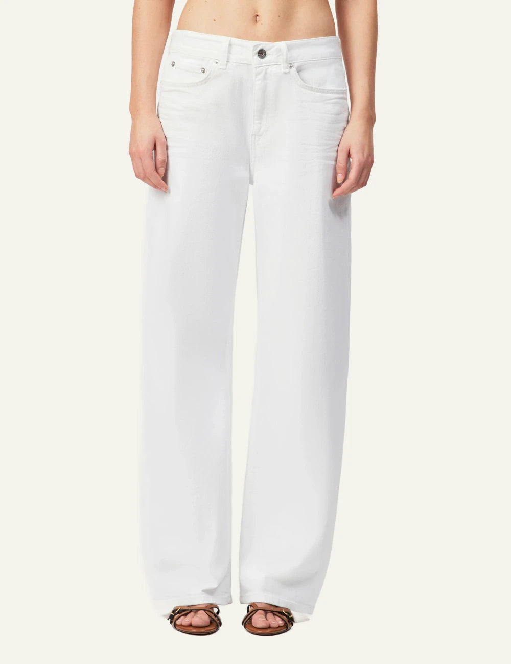 Drykorn MEDLEY jeans white barrel leg O-shape mid waist 5-pocket front model view