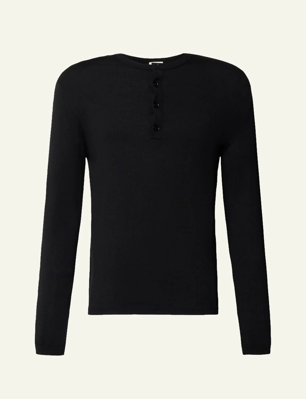 Men's DRYKORN black cotton knit sweater with Henley collar and button placket