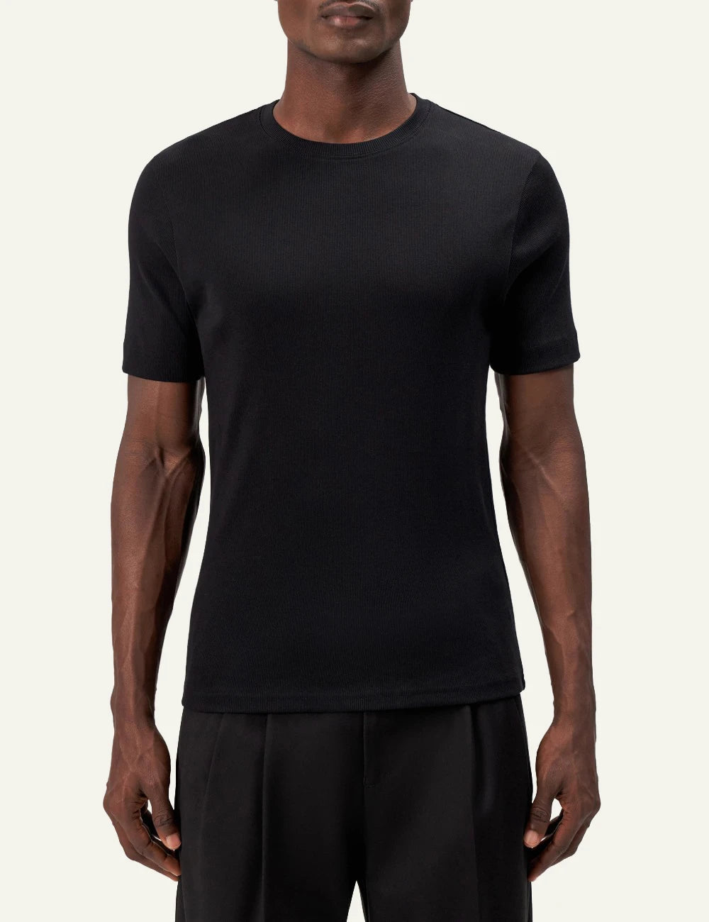 Men's Drykorn Enil black heavyweight cotton jersey slim fit T-shirt model