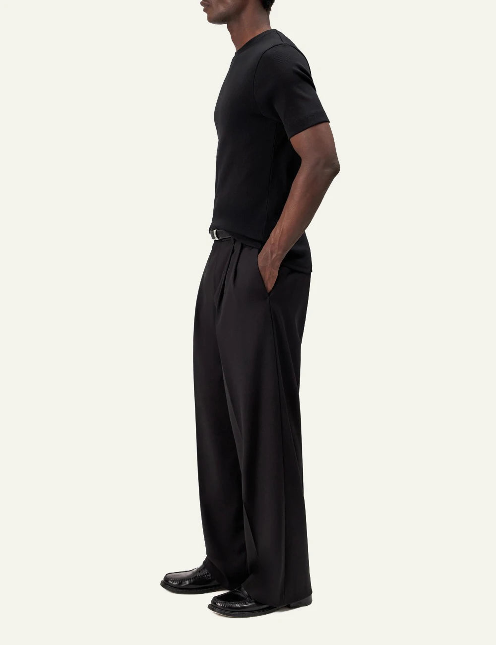 Men's Drykorn Enil black heavyweight cotton jersey slim fit T-shirt side