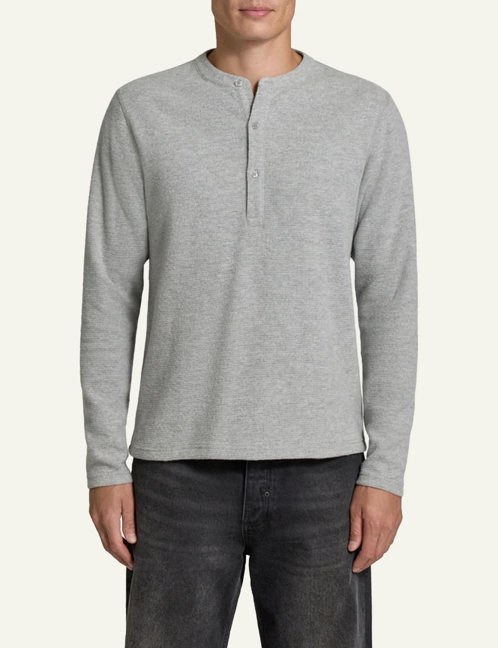 Men's DRYKORN grey melange sweatshirt with button placket and crew neck model