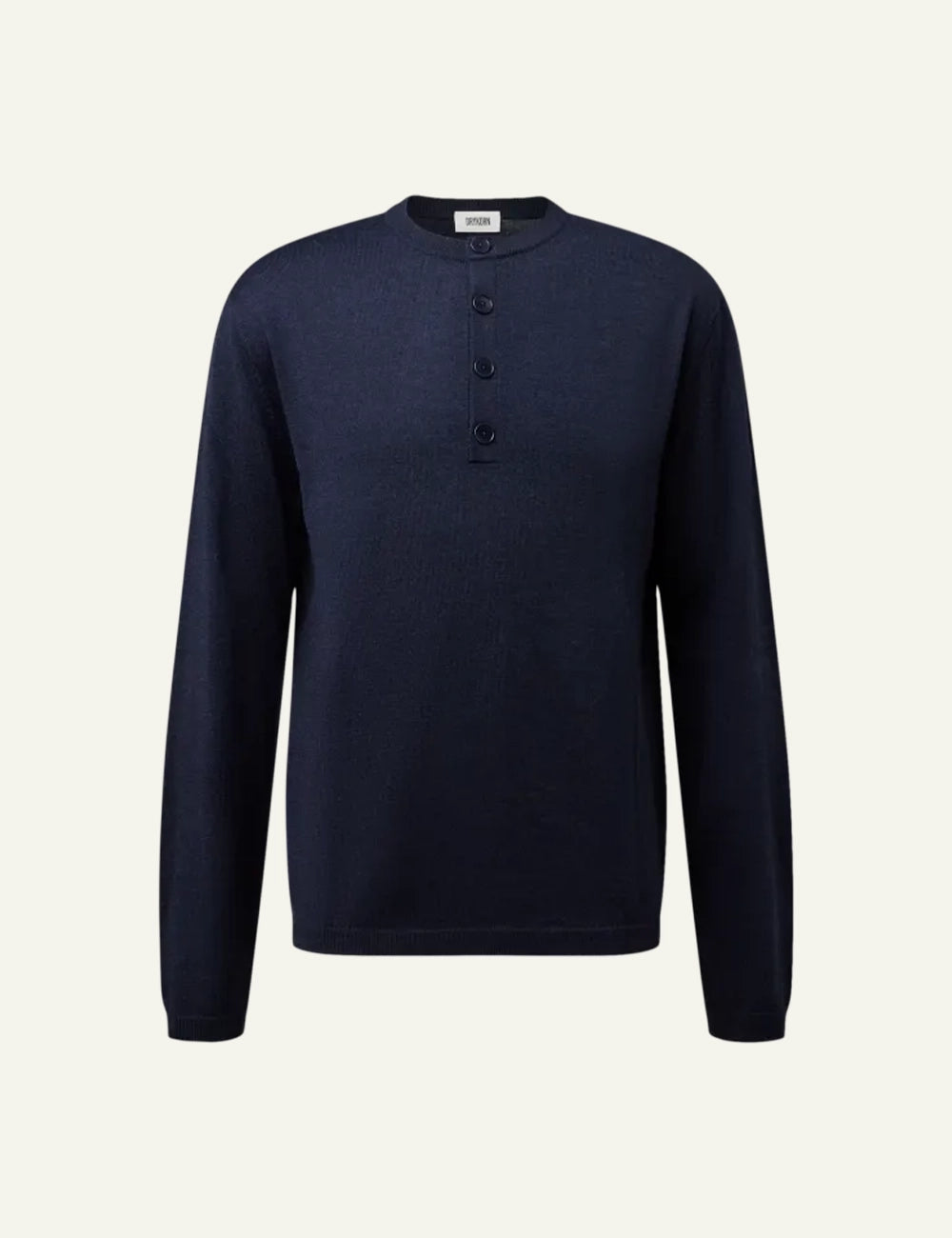 Men's DRYKORN merino wool knit sweater in dark blue with Henley button placket