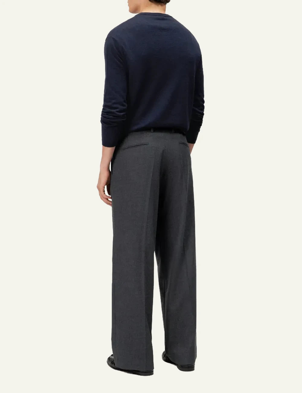 Men's DRYKORN merino wool knit sweater in dark blue with Henley button placket back