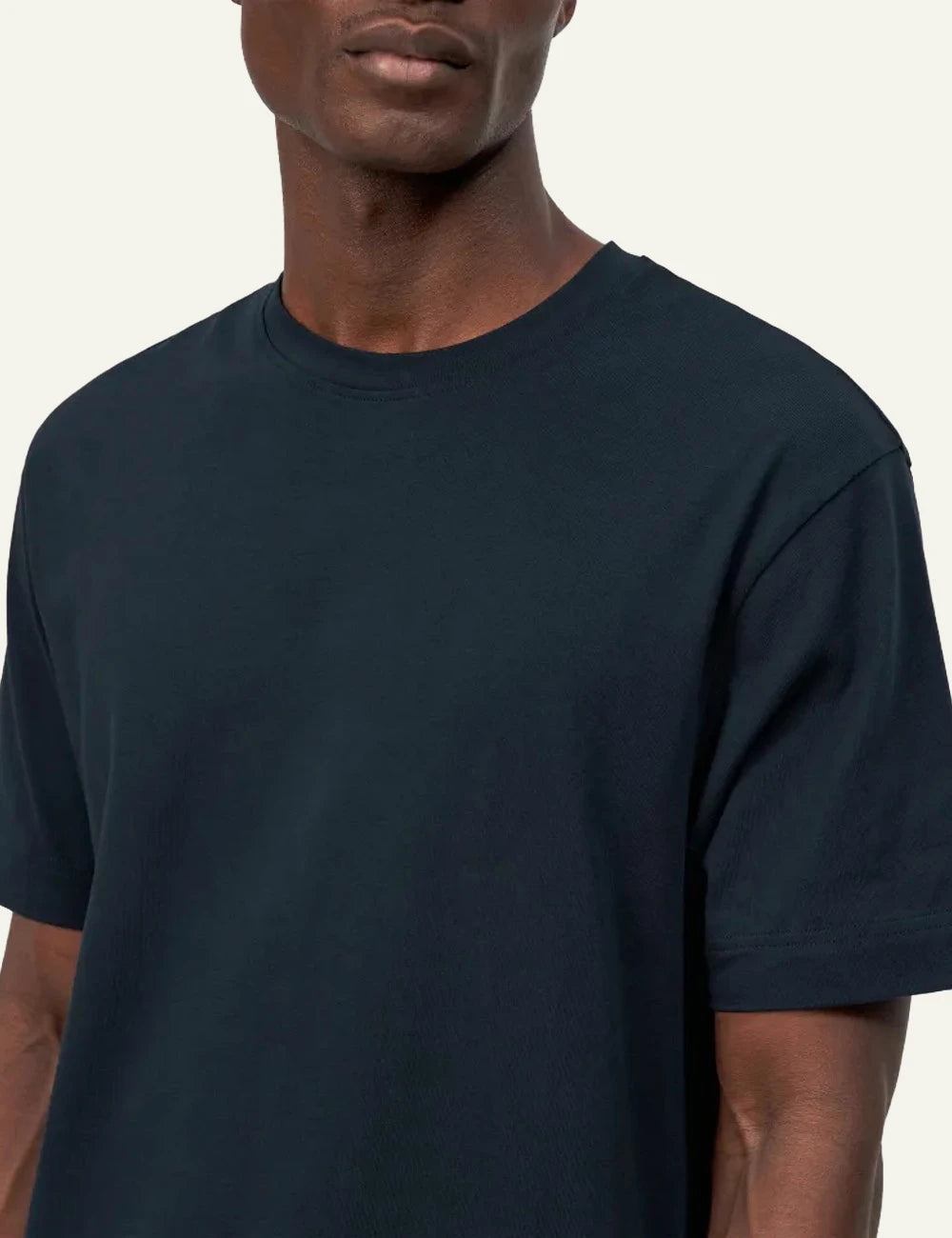 Men's Drykorn Raphael dark blue cotton crew neck regular fit T-shirt detail