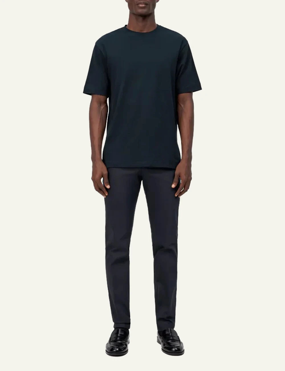 Men's Drykorn Raphael dark blue cotton crew neck regular fit T-shirt full body