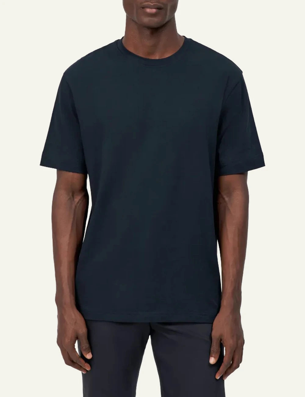 Men's Drykorn Raphael dark blue cotton crew neck regular fit T-shirt model